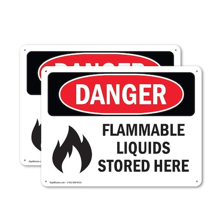 Signmission Flammable Liquids Stored Here Danger Sign, Aluminum, 24in W x 18in L, 2PK OS-2PACK-DS-A-1824-L-2012